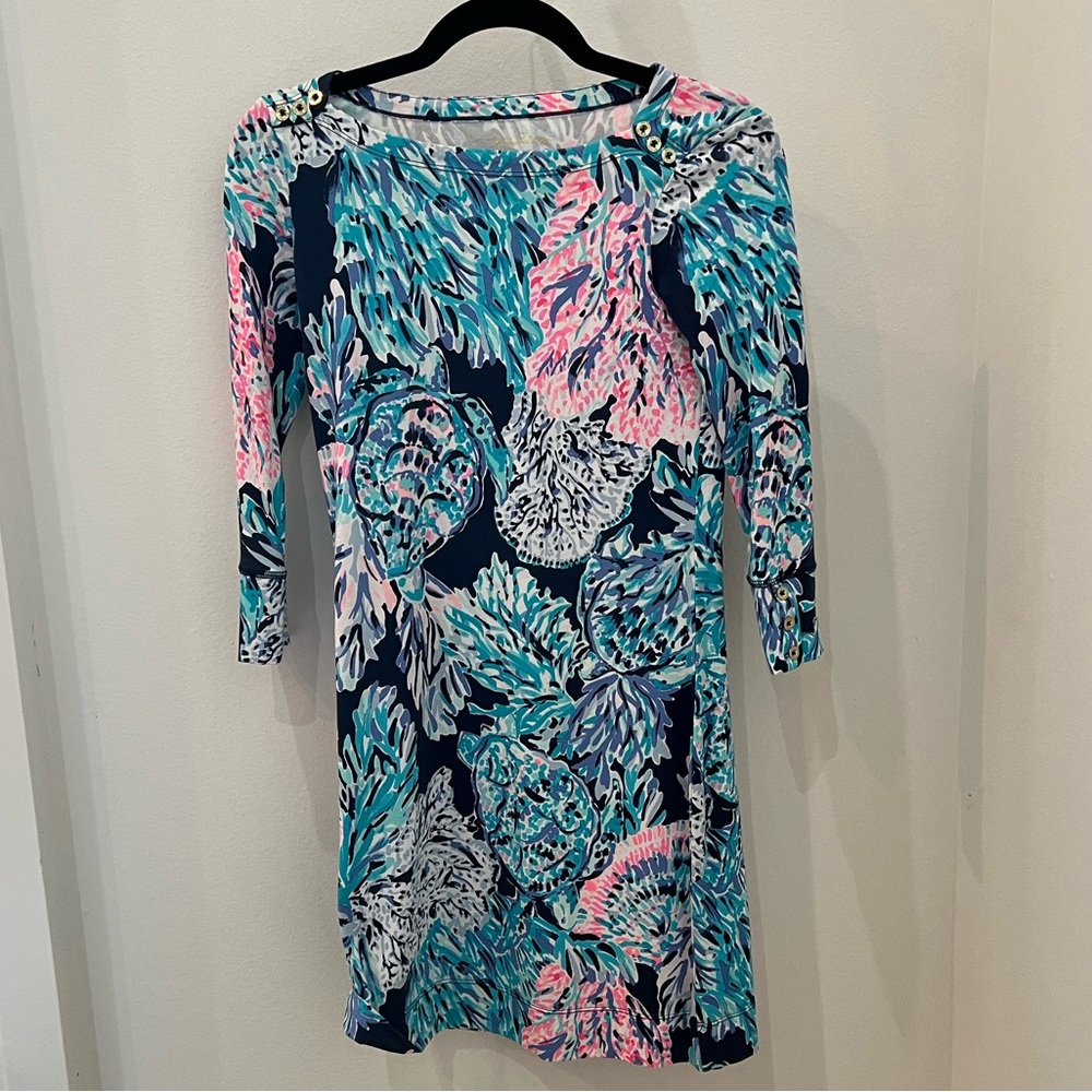 Lilly Pulitzer UPF 50+ Mini Sophie Dress High Tide Navy Party in Paradise